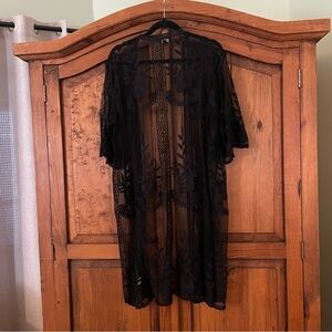 Zenobia sheer black floral kimono/coverup